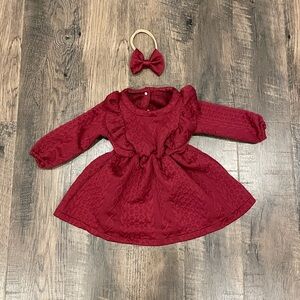 Knit Dress Long Sleeves Sweater Dress Toddler with Bowtie